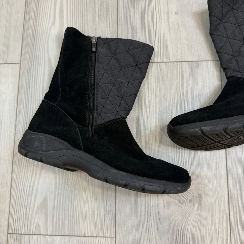 L.L.Bean Women's 487611‎ Winter Boots Black Suede Quilted Side Zip 9 Medium